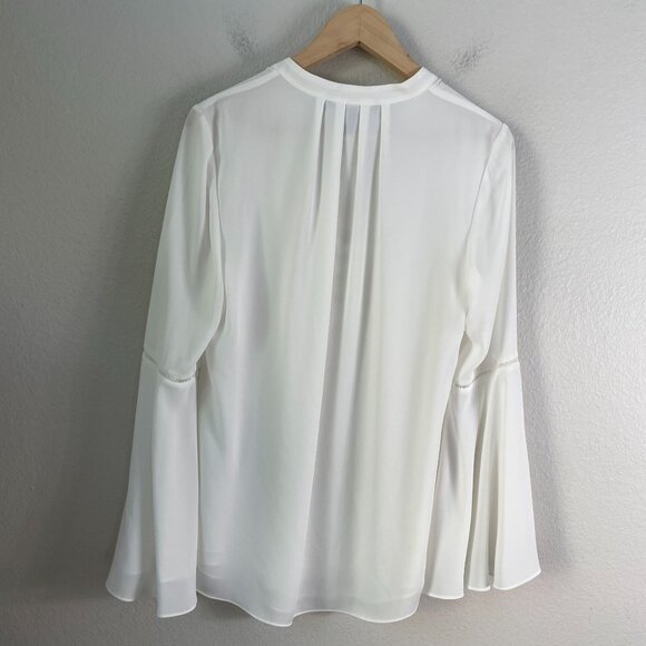 White House Black Market Womens 8 Lace Up Blouse Long Bell Sleeve Shirt Top - Picture 9 of 10